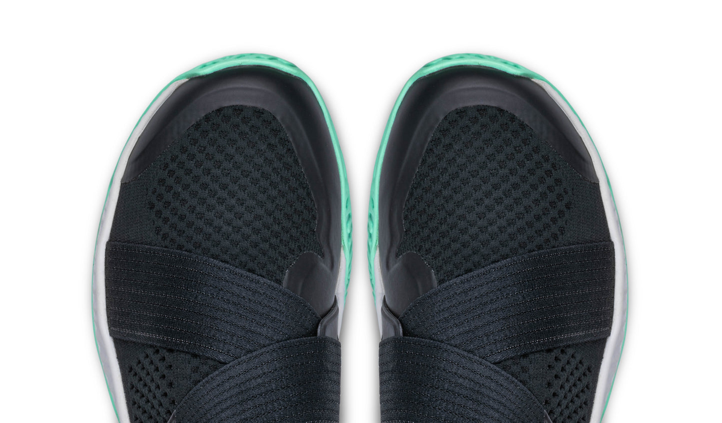 The toe-down view of a pair of the black colorway of The One.