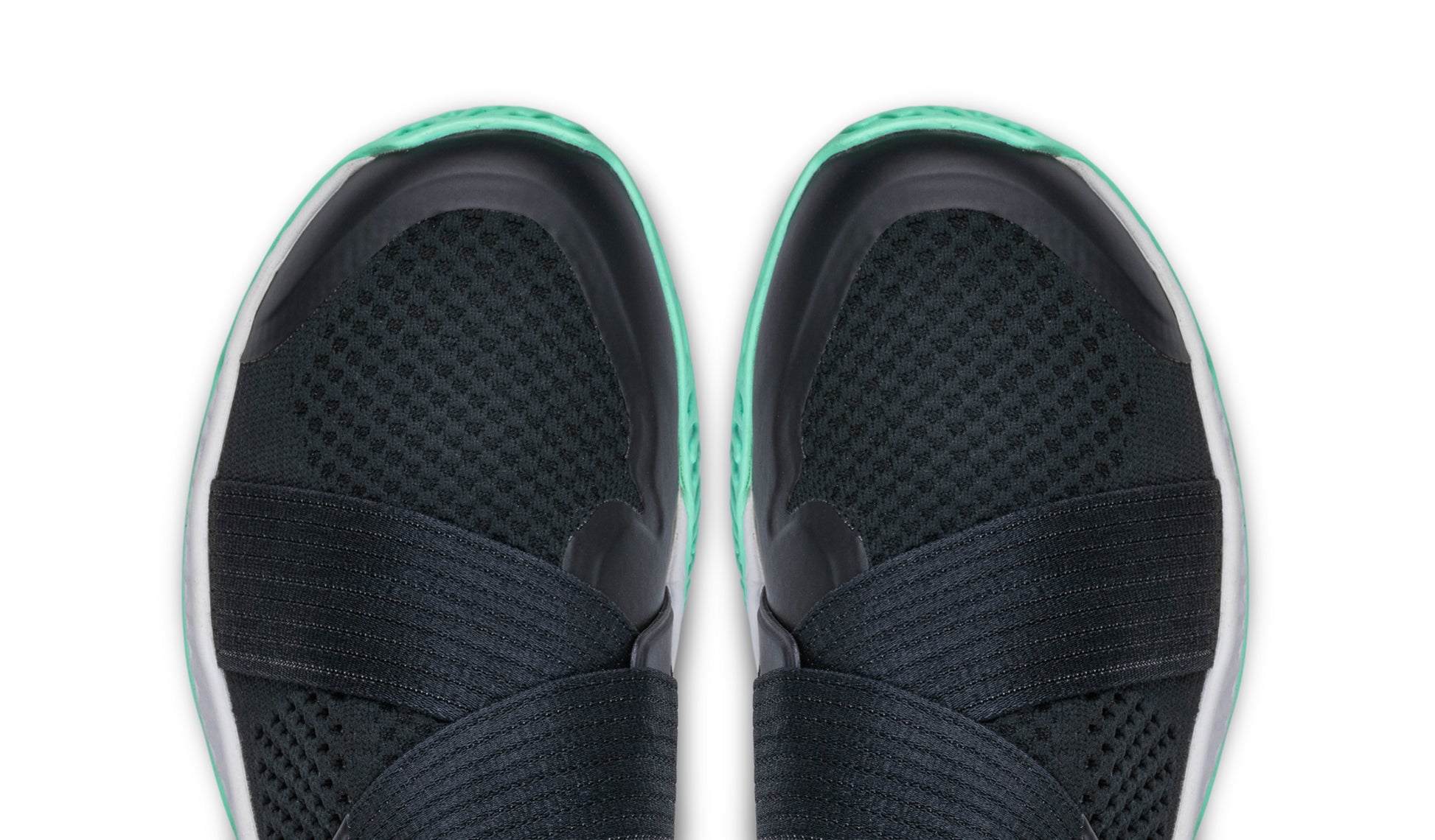 The toe-down view of a pair of the black colorway of The One.